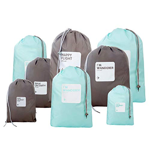 Organiseurs de Bagage, Comius 4 Différentes Tailles 8 PCS Imperméable Sacs à Cordon, Sac Sale, Sac à Cordes, Sac de Chaussures (Pure)