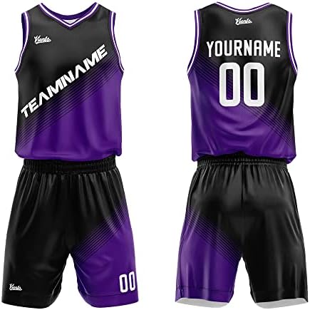 Custom Basketball Jersey uniform Suit for man women Adults Kids Personalized Jersey (Black-Purple)