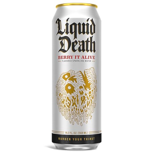 Image of Liquid Death Flavored Sparkling Water with Agave, Berry It Alive, 19.2 oz King Size Cans (8-Pack)