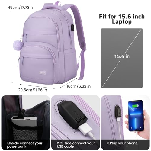 Image of YAMTION School Bag Laptop Backpack Teen for Girls Women, Aesthetic College Bookbag for Student,Purple