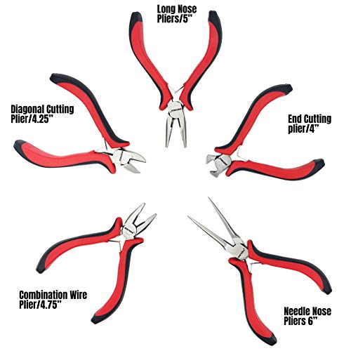 NORTOOLS 5 PCS Combination Mini Pliers Set with Dual Color Grip Cutting Tools Set for Jewelry Arts Mechanical Work Small Electronics Repair