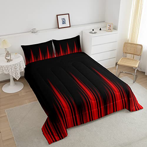 Image of Feelyou Red and Black Comforter Geometric Abstract Ombre Comforter Set Gradient Dark Simple Style Bedding Set Modern Abstract Art Duvet Set Room Decor Quilt Set Queen Size