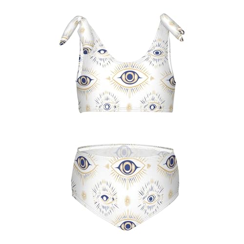 JUNZAN Evil Eye Magic Occult White Girls Swimsuit High Waisted 2 Piece Swimwear Toddler Girls Swimming Tankini 3T