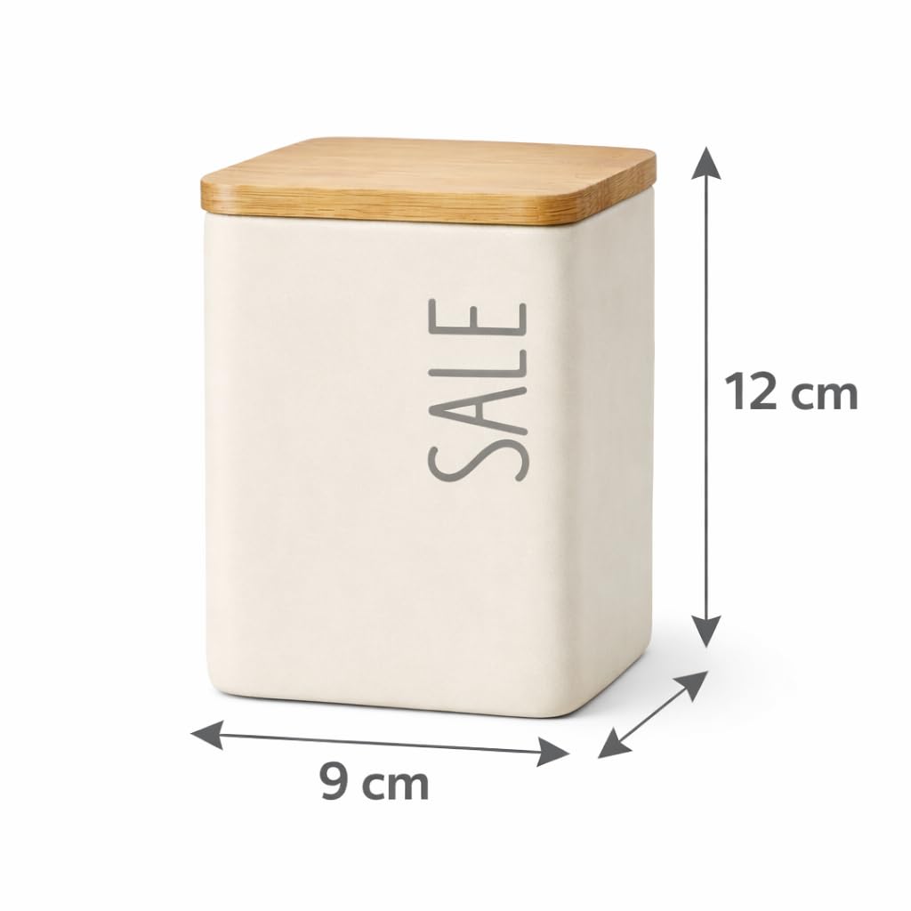 Set 3 Barattoli Cucina in Ceramica con Coperchio Bambù 9x12 cm – Contenitori Sale Zucchero Caffè – Porta Alimenti Dispensa Design Moderno – 4 Colori (PANNA) - 3