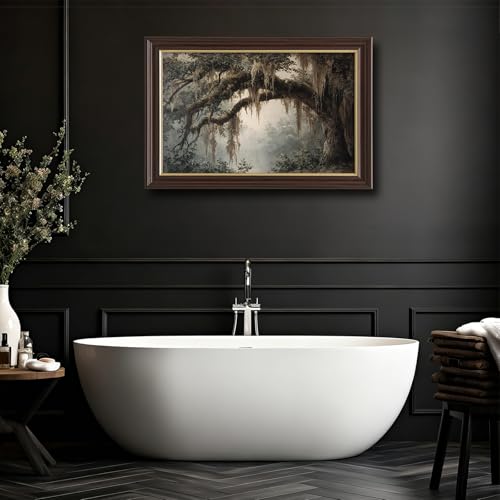 Image of Antique Framed Spanish Moss Oak Canvas Wall Art, Southern Forest Landscape Oil Painting Canvas Prints, Vintage Nature Wall Decor Pictures for Living Room Bedroom Bathroom