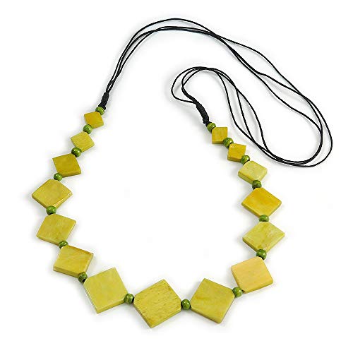 Collier long cordon de coton noir et os vert citron parfait pour vos tenues d'été