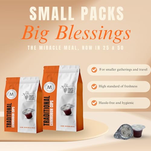 Image of Travel Pack - The Miracle Meal Pre-Filled Traditional Communion Cup - Bag of 25 with Wafer and 100% Concord Grape Juice