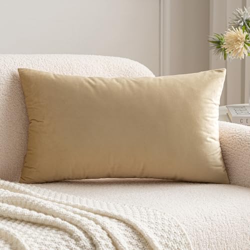 Image of MIULEE Velvet Pillow Cover Soft Luxury Decorative Throw Pillow Cover Single Rectangle Cushion Case for Couch Sofa Bedroom Car Decor,12x20 Inch Beige