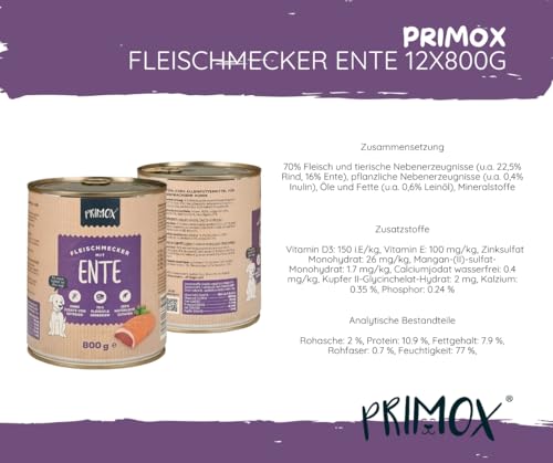 Primox | Ente 2x6x800g | Sparpaket | Hundefutter
