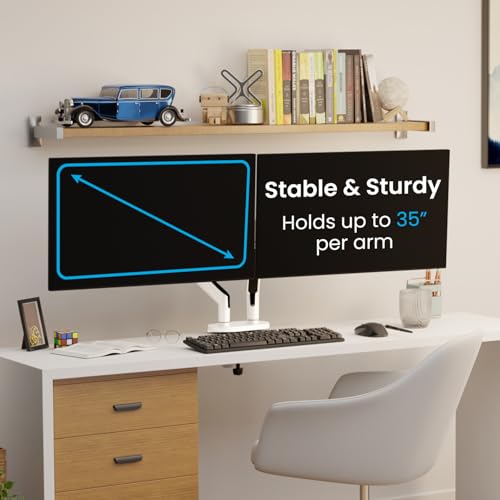 Image of EVEO Premium Dual Monitor Mount 14 inch-35 inch Dual Monitor Arm VESA Bracket Adjustable Height Gas Spring Dual Monitor Stand, Screen Full Motion Dual Monitor Arm-Computer Monitor Stand for 2 Screens - White