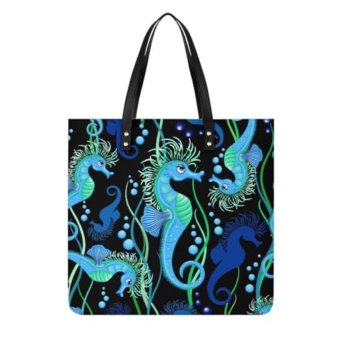Sac à main shopper Hippocampe pour femmes : grand tote bag de voyage 39x39cm