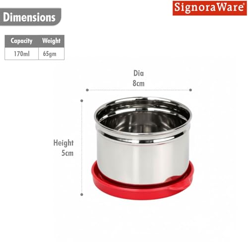Image of Signora Ware Mini Fresh Stainless Steel Small Container | Airtight & Leakproof | Compact & Travel-Friendly | Easy to Carry | Perfect for Office, School & Home Use (170ml | Red)