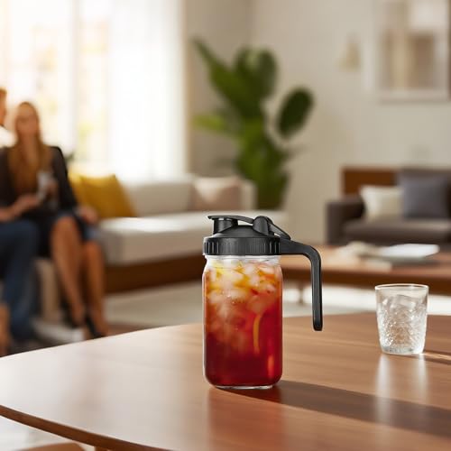 32oz Glass Milk Pitcher with Leakproof Lid & Pour Spout - Wide Mouth Mason Jar for Liquid Storage, Iced Tea, Cold Brew, Juice (Black) - Image 3