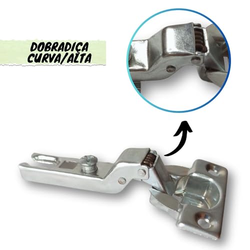 10x Dobradiça Curva Alta 26mm Porta de Armário Cozinha Guarda Roupa Móveis de Madeira Caneco de 25mm