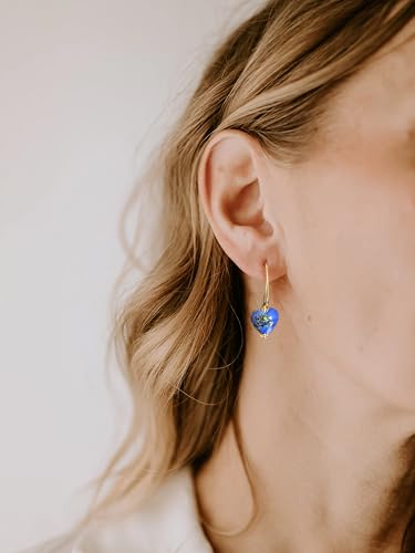 Handmade Murano Glass Heart Earrings for Women, Gold-Plated Drop Earrings, Lightweight Romantic Jewelry for Women, Anniversaries, Birthdays, Everyday Wear,Gift for Her2