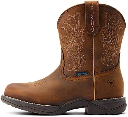 Ariat Womens Anthem Round Toe Shortie Waterproof Western Boot Glazed Brown 7.5 | Image 1
