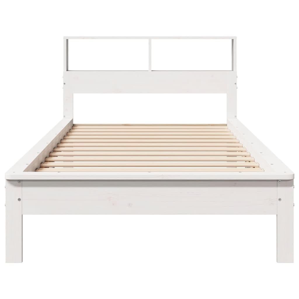 Homgoday Bett mit Regal ohne Matratze, Massivholz, weiß, 75 x 190 cm, mit Stauraum und Bettgestell für Kinder, Jugendliche und Erwachsene, Weiß