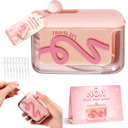 2026 Travel Floss Pick Dispenser Count Automatic Press Pop-Up Holder Sized Organizer Portable and Refillable for Home Dining Restaurant with 10 Picks (Pink1pc)