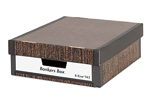 Fellowes 1006801 Bunkers Box, 743S, Wood Grain, Set of 6, Storage Box, Medium Size, Half Cover, Lid Type