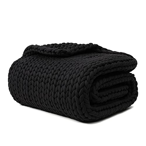 YnM Weighted Blanket, Handmade Chunky Yarn Knitted Design, Soft and Cozy, Temperature Regulating and Breathable, Machine Washable Throw for Sleep or Home Decor (Dark Grey, 80x87 Inch, 25lbs)