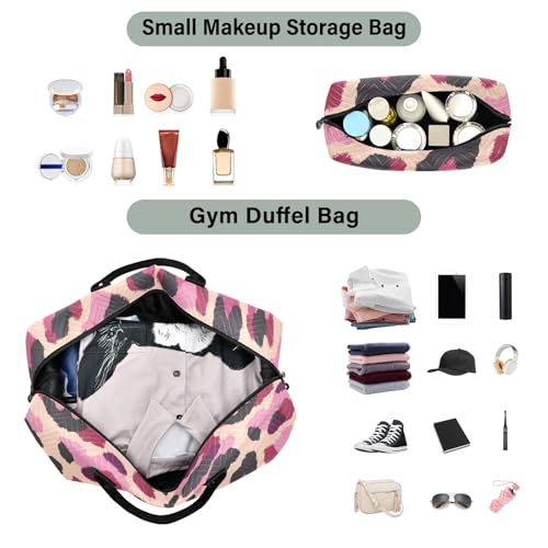 Large Travel Duffel Bag Sports Tote Gym Bag Overnight Weekender Bags Cute Leopard Carry On Luggage with Toiletry Bags4