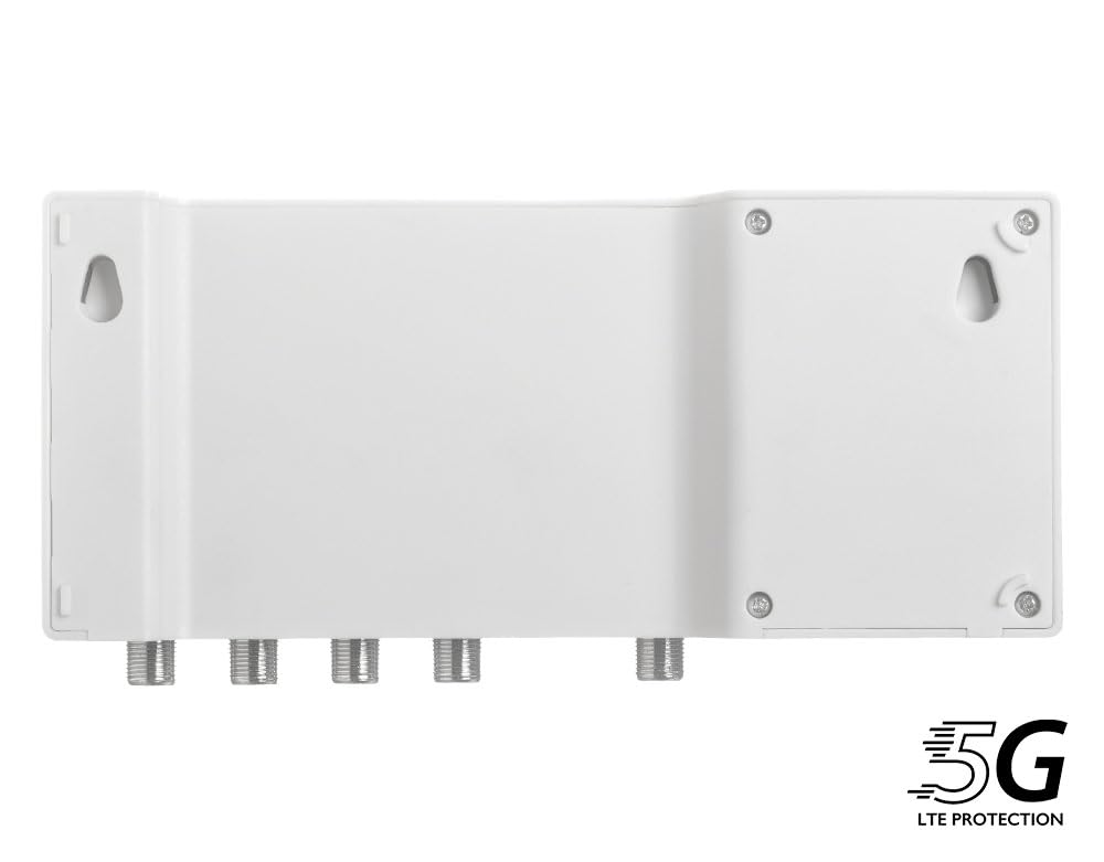 ANFEL CMB-35 Amplificatore Antenna TV, Centrale Banda Larga, 2UHF, 1VHF/FM, 15-35db Regolabile, 115dBmV, per Digitale Terrestre DVB-T/T2, con filtro 5G LTE, UHF 470-694Mhz, VHF/FM 47-230MHz