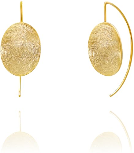 OZEL Gold Dangle Earrings for Women Brushed Finish, Matte Gold Statement Jewelry, 14k Gold Plated