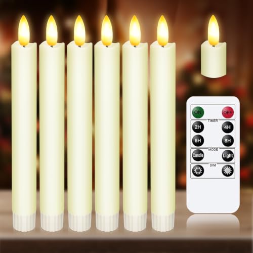Image of Upgraded Real Wax LED Flameless Taper Candles with Remote, 8 Inch Ivory Candlesticks Battery Operated 3D Flickering - 8 inch Realistic Fake Candle Sticks for Home /Wedding /Fireplace Xmas Decor