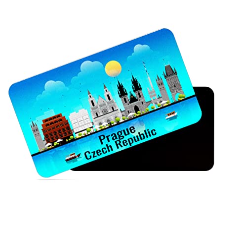 Image of dhcrafts Rectangular Rubber Fridge Magnet /Magnetic Card Blue Czech Republic Prague Design Pack of 1 (8.6cm x 5.4cm)