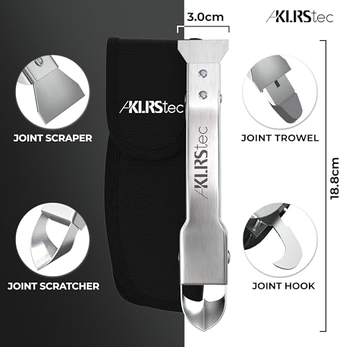 KLRStec Professional Caulking Tool [100% Stainless Steel] 4 in 1 Caulk Remover Tool Kit - Grout Remover and Finishing Tool – Professional Multitool for perfect Silicone Joints DIY Sealer and Scraper