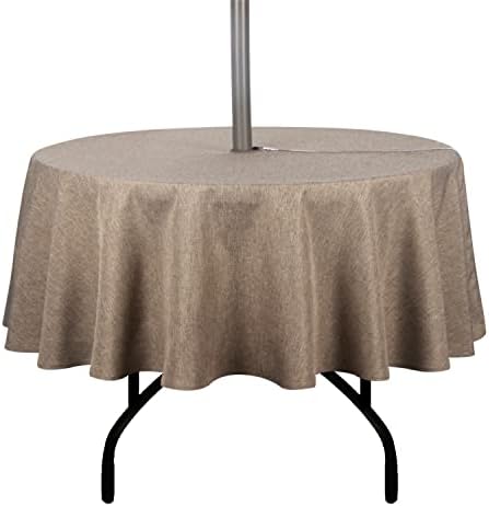 youngseahome Outdoor Tablecloth Wrinkle-Free Stain Resistant Waterproof Polyester Fabric Table Cover with Zipper Umbrella Hole for Picnic/Party/Dinner/Patio Garden(70inch Round,Zippered,Flax)