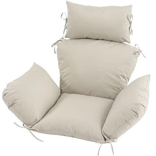 Honorbox Outdoor Egg Chair Cushion with 8 Securing Straps Water-Repellent & Fade-Resistant Removable Cover Replacement Cushion for Most Single Hanging Swing Egg Chairs Cream