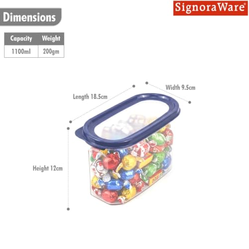 Image of Signoraware Modular Oval Transparent No.2 Plastic Container (1.3 Ltr,Mblue)
