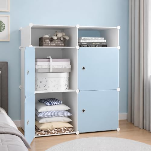 Image of EXVITO 4 Door Kids Plastic Wardrobe for Clothes, Foldable Plastic Almirah for Clothes, Collapsible Wardrobe for Storage, Baby Cupboard for Clothes, Storage Rack for Kids - Blue