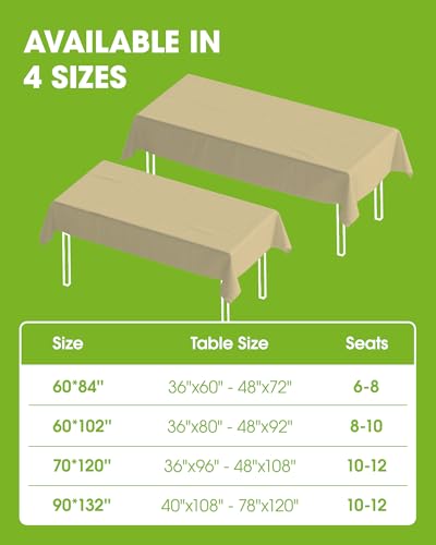 Image of Pureegg Polyester Tablecloth 60 inch x 84 inch Reusable & Washable Beige | Durable, RectangleTable Cloth , for Outdoor Party, Picnic, Wedding, Banquet, Birthday