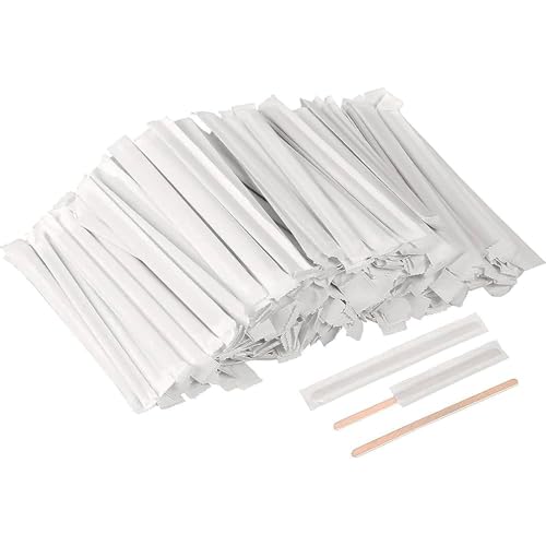 Adri 500 Paletinas de Madera Desechables, 14 cm, Envueltas Individualmente, Biodegradables, Agitadores para Café (500, 1 x 500)