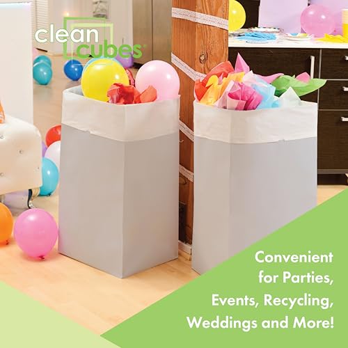 Image of Clean Cubes 30 Gallon Disposable Pop-Up Trash Cans, 3-Pack (Gray) | Extra Trash Space for Events and Weddings, No Assembly Required, Built-In Liner, Wire-Reinforced Opening Stays Fully Open
