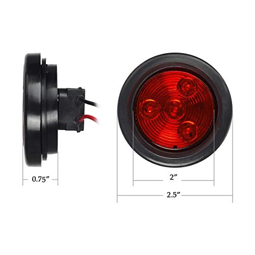 Partsam 2Pcs Red Led Light Trailer 2" Round W/Plug & Grommet Kits Marker 4 Led, Flush Mount Red 2 Inch Round Led Trailer Lights, Sealed 2 Inch Round Led Marker Lights Red Rv Trucks #TOP5