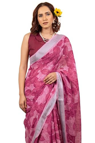 Image of MIRCHI FASHION Saree for Woman Cotton Blend Printed | Traditional Ethnic Sari for Ceremonial Use and Farewell with Blouse Piece