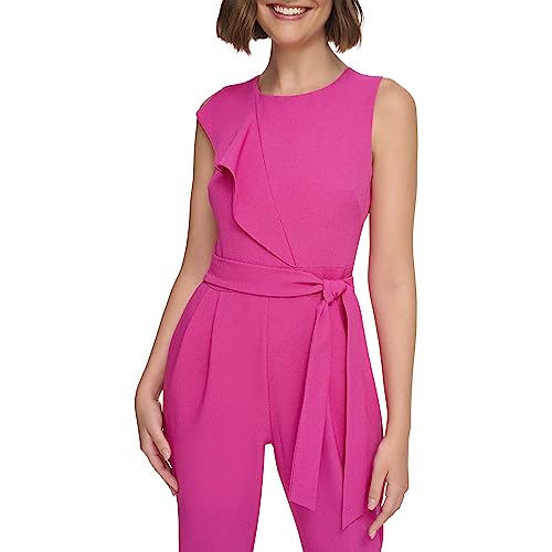 Image of Jessica Howard Women's Rosette Bodice Sleeveless Crew Neck Crepe Jumpsuit