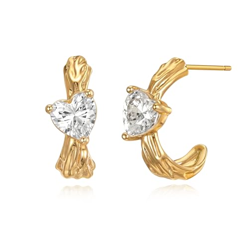 FETTERO Gold Hoop Earrings for Women, 14K Gold Plated Open C Shape Hoops Lightweight Chunky Gold Earrings, Hypoallergenic Gold Earrings for Women Ear Piercing Jewelry Gifts