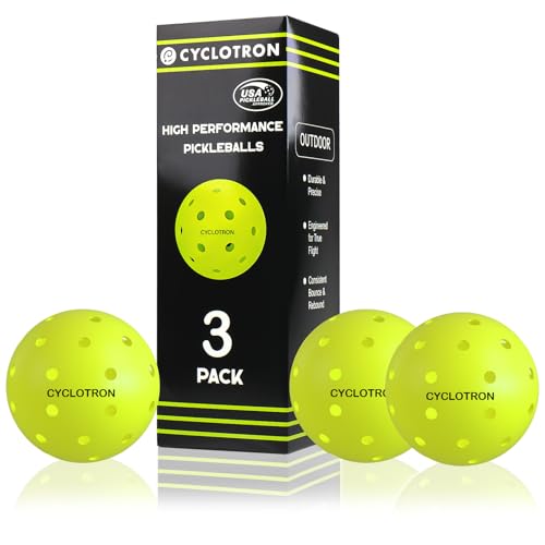 cyclotron P-40 Outdoor Pickleballs – USAPA Approved Pickleball Balls, High Visibility, 40-Hole Precision Design, Durable Seamless HDPE Construction(3 Pack)