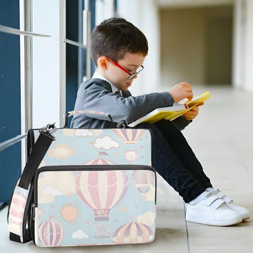 Image of Hot Air Balloon Zipper Binder Bag 3 Ring Binder with Shoulder Strap Zip Up 500 Sheets Capacity Multi Pockets for School Office Supplies
