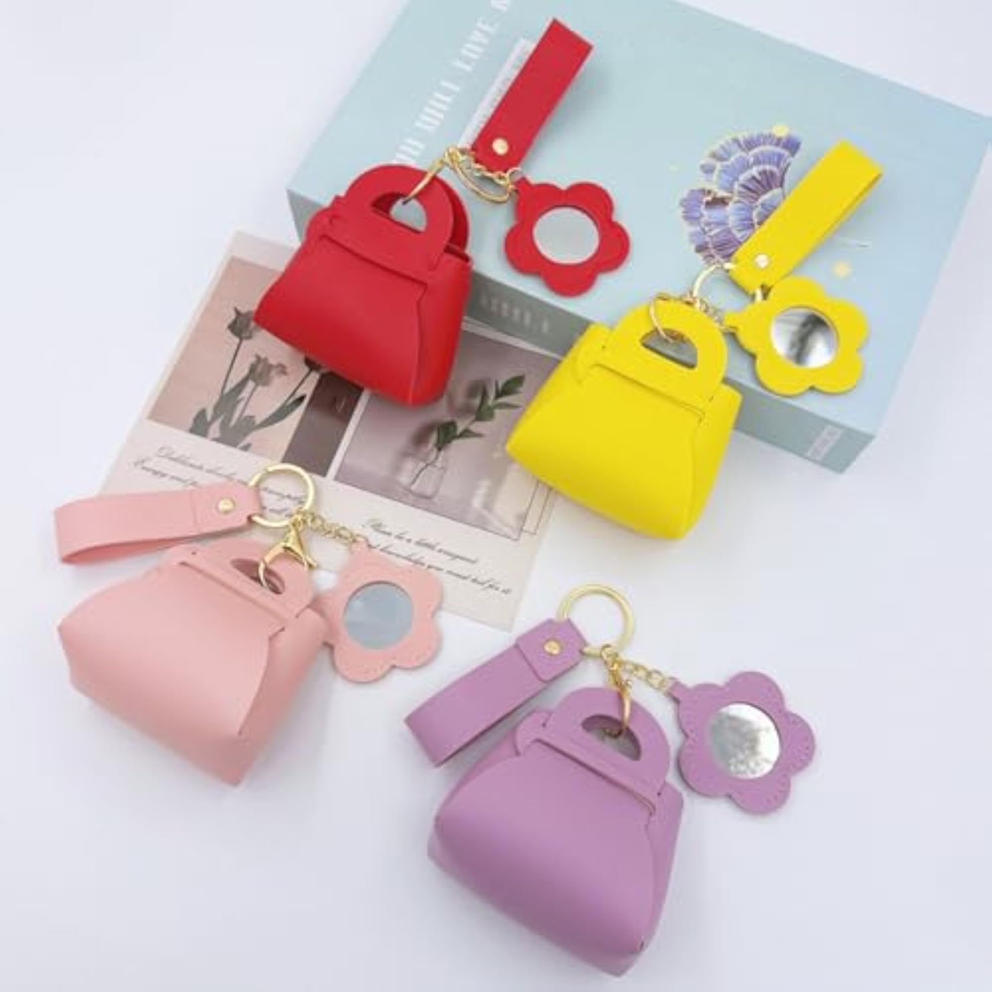 Red Leather Mini Mirror Storage Bag, Portable Design