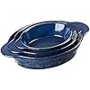 Dafuceramic Casserole Dishes for Oven Sets of 3, Ceramic Oval Baking Dish, Au Gratin Baking Pans with Handles for Roasting, Lasagna, Pie, Baking Meat & Vegetables, Blue