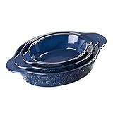 Dafuceramic Casserole Dishes for Oven Sets of 3, Ceramic Oval Baking Dish, Au Gratin Baking Pans with Handles for Roasting, Lasagna, Pie, Baking Meat & Vegetables, Blue