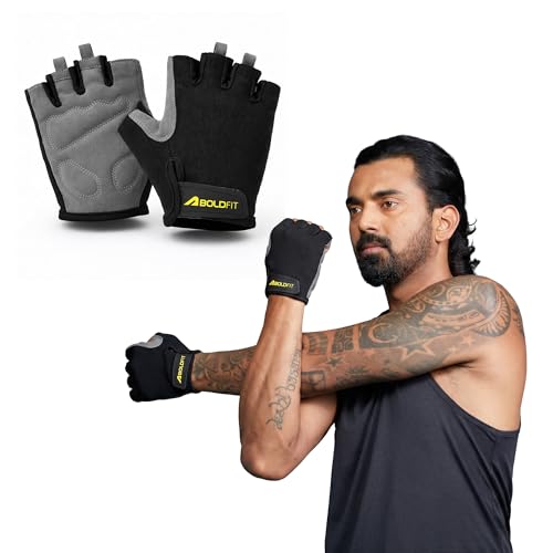 Image of Boldfit Gym Gloves for Men Workout Unisex Cushion Hand Gloves for Gym for Men for Cycling, Weightlifting, Workout Comfortable Fit Bike Riding, Cycling Handgloves