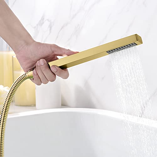Sumerain Wall Mount Tub Faucet With Hand Shower, Waterfall Bathtub Faucet With Sprayer, Brushed Gold Finish, Rough-In Valve Included #TOP4