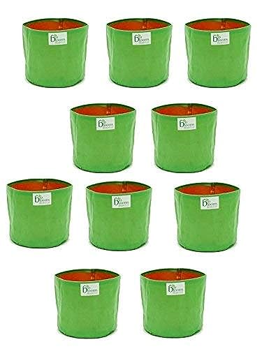 Image of Bio Blooms Agro India Pvt. Ltd. 9X12Inch HDPE Plant Grow Bags for Terrace Gardening | Pack of 10| Green & Orange Color| Outdoor Use|
