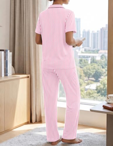 Image of Womens Pajamas Sets 2 Piece Button Up Pj Sets Short Sleeve with Long Pant